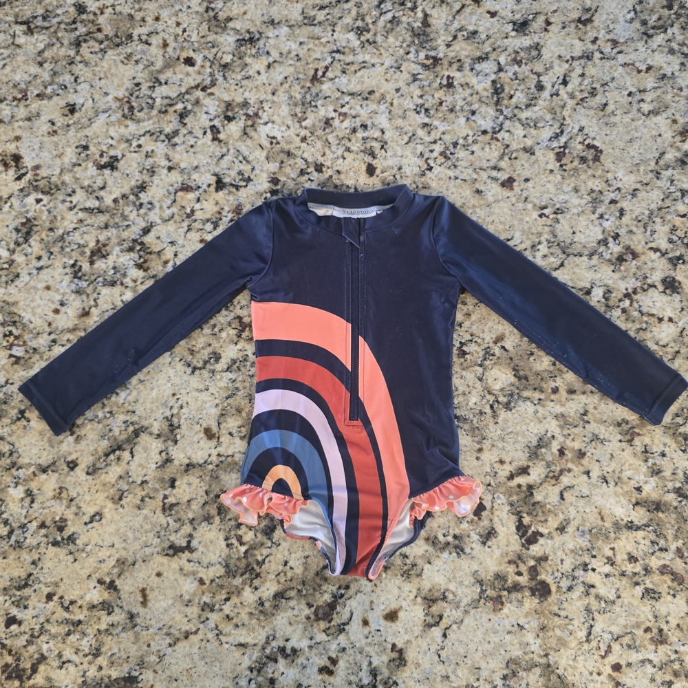 Oopsie Daisy Navy & Coral Rainbow Kids Swim One Piece Size 4